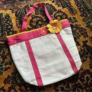 Cute Escada flower tote bag! pink white yellow
